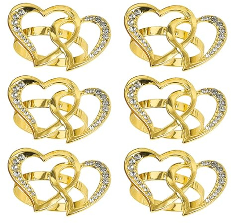 Serviettenring mit Doppelherz, Liebesserviettenring, 6 x hohl, mit Strasssteinen | Dekoration für den Valentinstag für Feiertage, Tisch zu Hause