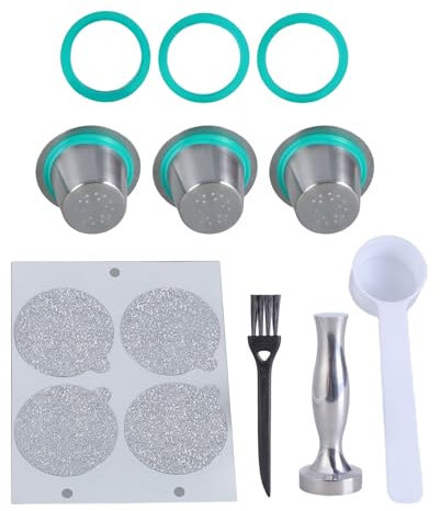 our fave Caffettiera ricaricabile in acciaio inox con capsula per caffè espresso con filtro a cialde con manomissione e cucchiaio