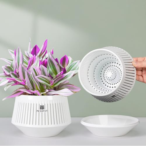 Meshpot 12 cm Self Watering Pots for Indoor and Outdoor Plants with Good Airflow and No Leaking,Set of 2,Decorative Small Self Watering Planter with Drainage for Houseplants,Pothos,Peace Lily,Herbs