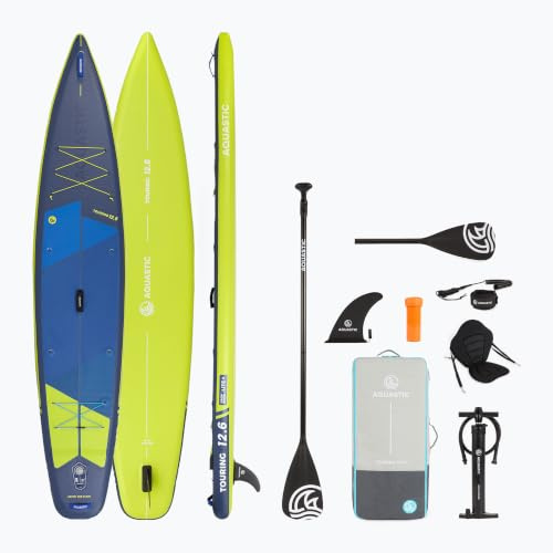 AQUASTIC Touring 12'6 SUP Board Set – Komplettset: 2X 2in1 Paddel, 2 Kajaksitze, Leash, Pumpe, Rucksack, Drop Stitch Lite+, 381x76 cm, 165 kg, Touring, leicht & robust, für Lange Touren