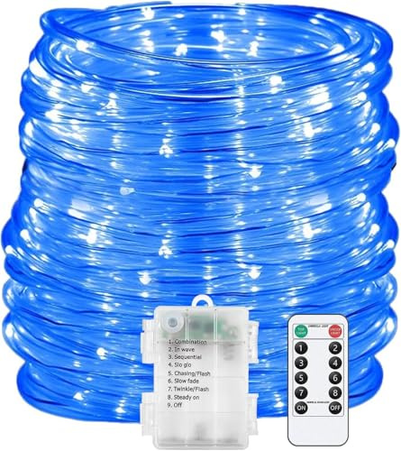 SUAVER - Tubo luminoso LED, impermeabile, per esterni, catena luminosa con telecomando, 8 modalità, batteria, cavo luminoso per feste, matrimoni, Natale, decorazione, tubo di luci a stringa (Blu, 10 m