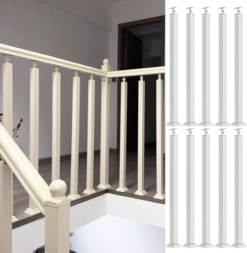 Geländer Außen/Innen Treppengeländer Verstellbare Treppengeländer für Den Innenbereich, Weiß, Metall-Treppengeländer mit Schuh- Und Verbindungsstück, Quadratischer Geländerpfosten-Handlaufsatz, Sicher