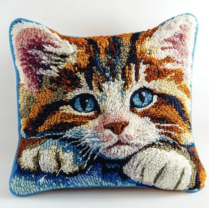 JUYIYUANFUZH Kit De Gancho De Pestillo De CojíN Kit Ganchillo Juego De Cojines De AnudadoGato Agraviado AKits De Gancho De Pestillo Para Adultos 43 X 43 Cm