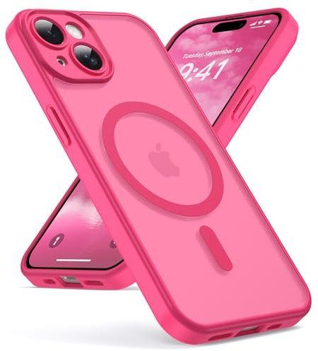 Oududianzi - Magnetica Cover per iPhone 15 Magsafe Case, Rose Rosso | Custodia Traslucida Posteriore PC Silicone TPU Bumper, Protezione Della Fotocamera, Cover Militare Antiurto Anti-Impronte