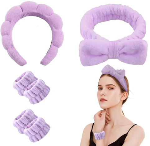 6 Stück Haarband Kosmetik Set Spa Stirnband Set Frottee-Stirnband Abschmink Haarband Für Frauen Schönheit Mädchen Yoga Sport Dusche Make-up-Entfernung (Lila)