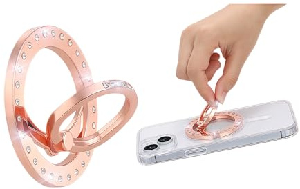 XFSRG Anello Per Smartphone Elegante in Lega con Diamanti Sintetici Supporto Cellulare da Tavolo per Una Presa Sicura e Stile Moderno (Oro Rosa)