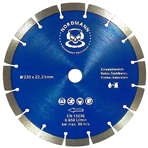NORDMANN DIAMANTTECHNIK Diamant-Trennscheibe N-12 Ø 230 mm x 22,23 mm Bohrung, Diamantscheibe für Beton, Stahlbeton, Klinker und Ziegel (230 x 22,23 mm (plus))