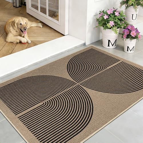 Capslpad Fußmatte außen und Innen 80 x 120 cm, Jute Aussehen rutschfeste Schmutzfangmatte Dünne Türmatte, Waschbar Fussmatte Aussen für Haustür, Eingangsbereich, Balkon