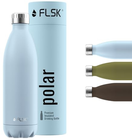 FLSK Trinkflasche – Premium Edelstahl Thermosflasche – 100 % auslaufsicher & kohlensäuregeeignet – hält 24 h kalt & 18 h heiß – BPA-frei (polar, 750 ml)