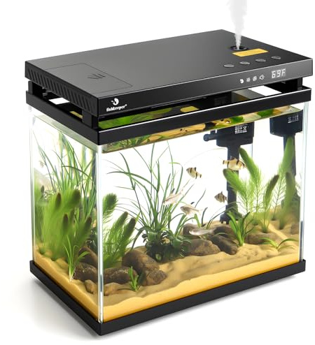 fishkeeper Set completo per acquario, 5 in 1, con LED, timed feeding e pompa autopulente e filtro, set completo per acquario nano da 8,6 l, set completo con aromaterapia, umidificatore