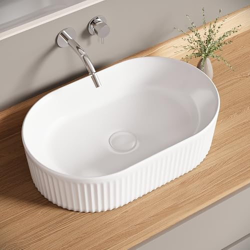 Bazyths Lavabo à Poser Blanc en Céramique Vasque Moderne pour Salle de Bain Invités Restaurant Toilettes (49x31x13 cm)