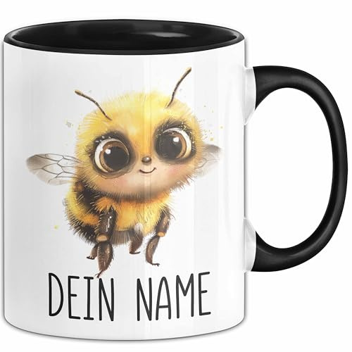 Biene Tasse mit Namen – Personalisierte Tasse Geburtstag Geschenkidee süßes Bienemotiv Niedlich Verspielte Namenstasse (Schwarz)