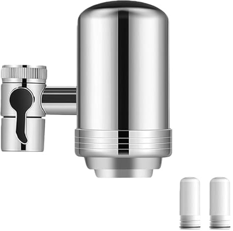 Pureva Water Purifier for Kitchen Taps - Acier inoxydable 304 | Filtre à eau de robinet à charbon activé, Anti chlore & rouille, Solution écologique pour maison et voyage (Argenté)