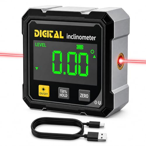 Dusefogo Laser Wasserwaage, Digitaler LCD Winkelmesser, Neigungsmesser mit Vierseitigem Magnet Doppelseitigem Laser, Type-C Schnittstelle- Magnetische Bevel Box für Holzarbeiten, Bau, DIY
