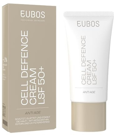 EUBOS ANTI AGE CELL DEFENCE Creme LSF 50+ 50ml | Anti-Age Pflege mit Zellschutz, UV-Schutz gegen Pigmentflecken, Mit Astaxanthin, Ectoin & Hyaluronsäure, Ohne Mikroplastik