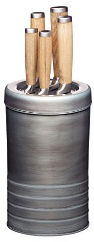 KitchenCraft Industrial Kitchen 5-Piece Stainless Steel Knife Set and Knife Block, 13.2 x 36.2 cm – Grey