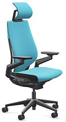 Steelcase Gesture Office Desk Chair with Headrest Plus Lumbar Support Cogent Connect Blue Jay 5S21 Fabric Standard Black Frame Hard Floor Casters