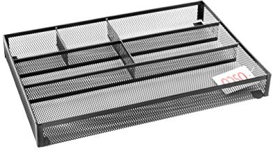 OSCO Wiremesh Desk & Drawer Organiser, 6 Compartments, Ideal for Pens, Makeup, Stationery Caddy & Kitchen Storage, Fits Standard Drawers Compact Design, 33×23×4.4 cm, Black