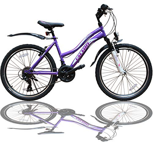 Talson 24 Zoll Mädchen Fahrrad MTB mit Beleuchtung und Shimano 21-Gang Kinderfahrrad Lila