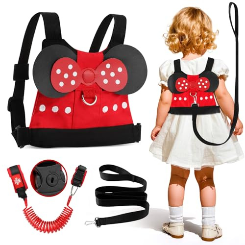 Lehoo Castle Guinzaglio per Bambini, Primi Passi per Bambini 4 in 1 Regolabile Anti-perso Braccialetto Sicurezza Bambino Polso 360° Girevoli, Imbracatura di Sicurezza per Bambini con Serratura (Minni)