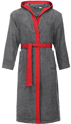 Ladeheid Herren Frottee Bademantel aus 100% Baumwolle LA40-190 (Dunkelgrau-12/Rot-26, XL)