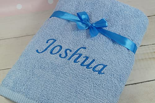 Generisch ★ Handtuch mit Namen Bestickt ★ Duchtuch ★ Geschenk ★ Badetuch ★ 500 g/m2 ★ (Hellblau, 70 x 140 cm)