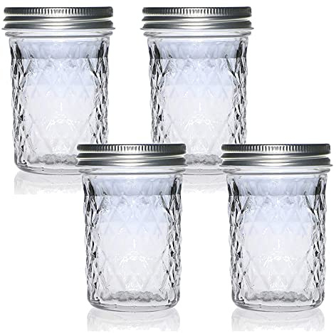 TAMUME Clear Glass Mason Jar with Airtight Screw Lid, Wide-Mouth Food Preserving Jar Set of 4 (250ml *4pcs)