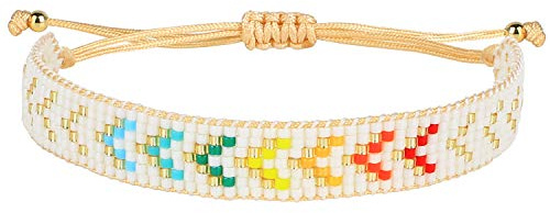 KELITCH Neue Wickelarmband Boho Regenbogen Perlen Armband Lederarmbänder Handgemachter Modeschmuck für Damen - Farbe 01E