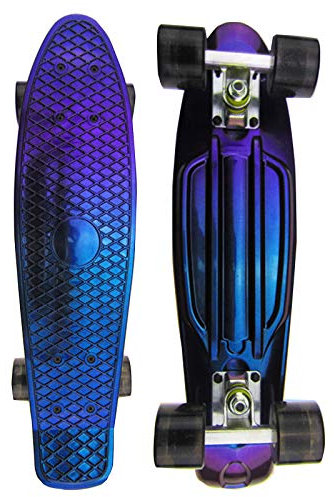 WPHH Skateboard, Tragbar Komplettes 22 '' Mini Cruiser Retro Longboard Für Kinder Jungen Jugendliche Anfänger, Hochflexibles Kunststoff Cruiser Board,Blau