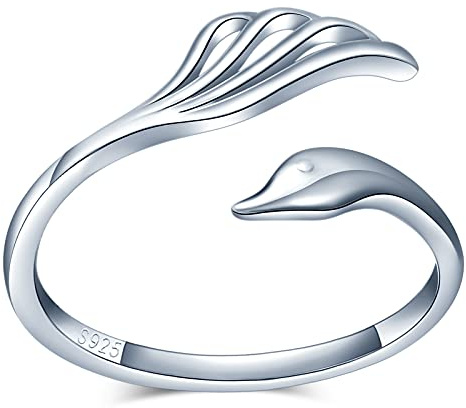 CPSLOVE Damen Mädchen Schwan Ringe, 925 Silber ringe, Eingelegter Zirkon, Schwanzring, Ringe öffnen, Einstellbare Größe, Hochzeitsring, Verlobungsring, Geeigneter Fingerumfang: 49-57mm