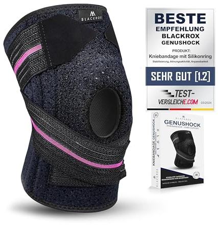 BLACKROX GENUSHOCK KNIEBANDAGE MIT SILIKONRING – Kniegelenkbandage für Damen & Herren – Unterstützung von Knie & Meniskus – Kniestütze ideal für Sport, Fußball, Kraftsport & Training – One Size