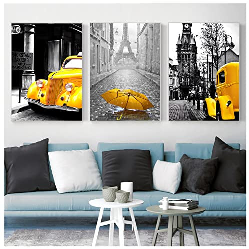 Kunstdrucke Auf Leinwand Nordic Leinwand Malerei Retro Europäische Stadt Landschaft Bild Wohnkultur Wandkunst Gelbes Auto Ballon Poster Und Drucke Für Schlafzimmer 50x70cm