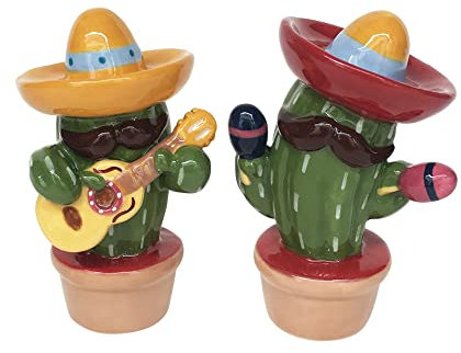 Blue Sky Clayworks Fiesta Time Cactus Salt and Pepper, 4-inch Height, Set of 2