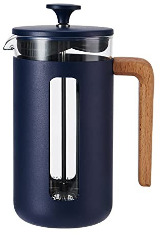 La Cafetière Pisa Cafetière, 8-Cup/1L, Heat-Resistant Borosilicate Glass and Stainless Steel with Easy-Grip Plunger, Large French Press Coffee Maker for Loose Tea and Ground Coffee, Navy
