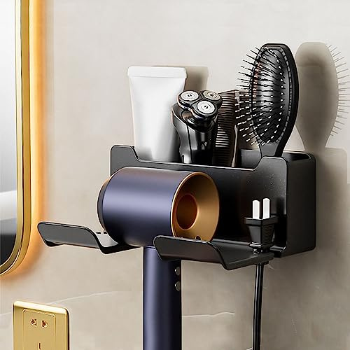 Porta Phone Bagno da Muro, Porta Asciugacapelli, supporto Asciugacapelli, Porta per Asciugacapelli da Parete, Supporto Phon da Parete, Autoadesivo, da Appendere Alla Parete per il Bagno (Nero)
