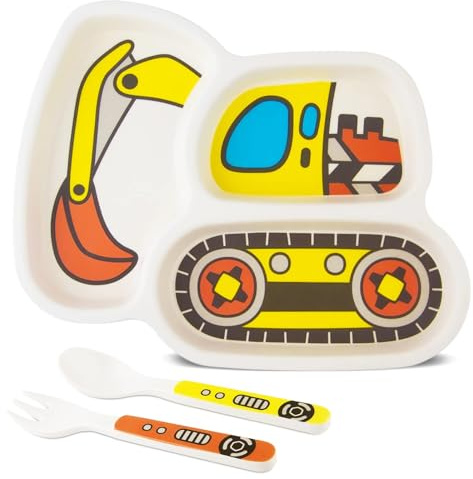 Guidre Vajilla Para Bebés 3 Piezas, Incluye Plato para Niños, Cucharas, Tenedores Vajilla de Melamina Sin BPA, Para Niños y Bebés, Vajilla Infantil Apta para Lavavajillas, Microondas y Horno