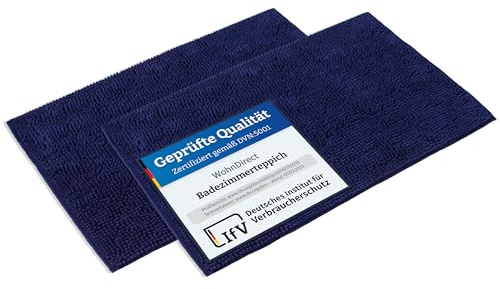WohnDirect Badematten Set 2 teilig - Dunkelblau 70 x 120 cm - rutschfest & Waschbar - Badvorleger, Badezimmerteppich, WC Vorleger