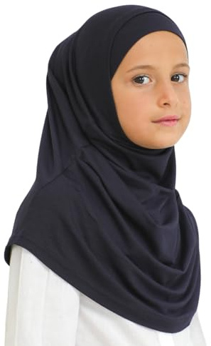 Prien lätt att bära hijab för flickor, muslimsk halsduk för barn, omedelbar hijabs för kvinnor, viskos barnhalsdukar för Ramadan Eid, marinblå