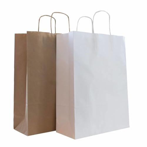 Rotim.nl 50x Papiertüten 32x12x41 cm - Weiß - Wegwerfbar - Papiertragetaschen mit gedrehtem Griff - 12 Liter Fassungsvermögen