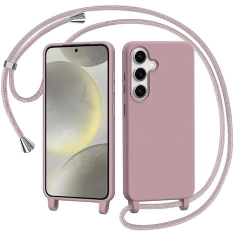 AOMYKE Handyhülle für Samsung Galaxy S24 Hülle mit Band, Handyband Samsung Galaxy S24 Hülle zum Umhängen Schutzhülle mit Kette Kordel Weich TPU Liquid Silikon Case, Pink