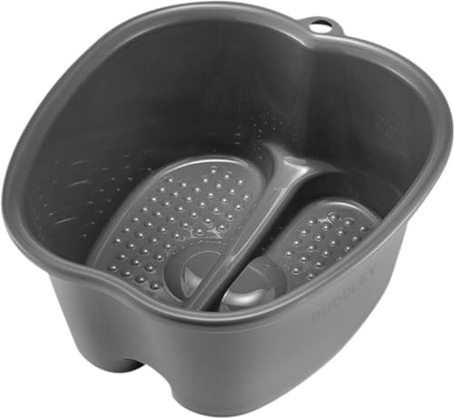 BUDDLEY Fußbad Wanne - Mit Massageboden - Grau - Bis Schuhgröße 46 - Fußbecken Kunststoff - Warm & Kalt - Pediküre - 38 x 34,5 x 17,6 cm