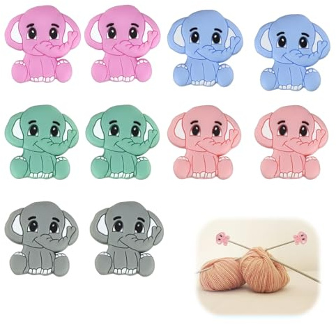 MYLERCT 10 Stück Maschenstopper, Stricknadel Stopper, Nadelspitze Protektoren Tierform Silikon, 5 Verschiedene Farben Maschenstopper für Stricknadeln, für Stricken Zubehör DIY Handarbeiten