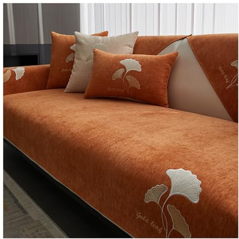 Tauzveok Sofa überzug 3 Sitzer, Chenille Sofabezug, Sofaschoner SitzfläChe rutschfeste, FüR 1-4 Seater L Shape Sofaschutz, Ecksofa Couchbezug, Hund Katze Sofaschutzdecke,Orange,110 * 210cm