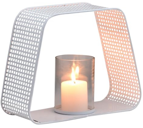 Marrakesch Boho dekoration värmeljushållare Rineira vit av metall och glas | Lyktlampa Rineira som vår vardagsrum bordsdekoration | Utsökt ljushållare för värmeljus som dekoration dekorativa föremål