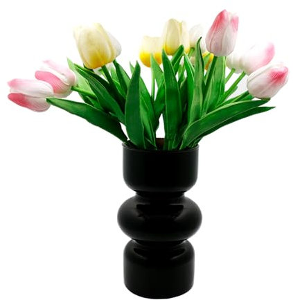 Vaso in vetro geometrico, moderno vaso idroponico, vaso di vetro a tulipano, vaso decorativo per casa, ufficio, matrimonio (nero)