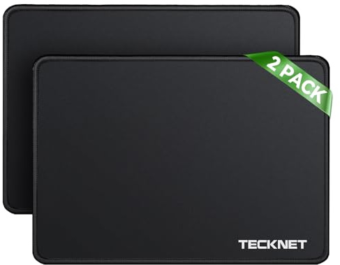 TECKNET Mouse Mat, 2 Packs with Stitched Edges, 270x210x3mm Mousepad | Non-Slip Rubber Base, Waterproof Surface, Stitched Edges Mouse pad, Compatible with Laser and Optical Mice