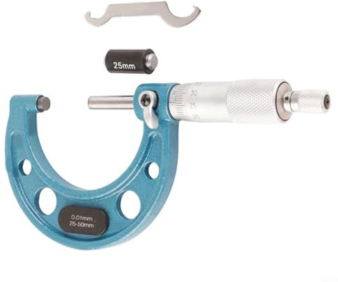 HEIBTENY Micrometer Digitale Bügelmessschraube Mikrometer im Außendurchmesser 0-75 mm, hochpräzises Gewindeskalen-Mikrometer, Kohlenstoffstahl(25-50mm)