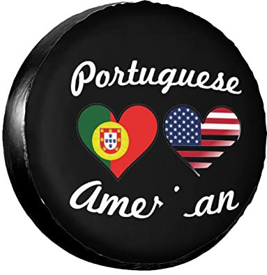 Portugiesische Amerikanische Flagge Herzen Reserverad Reifenabdeckung Schmutzfest Reserveradabdeckung Dauerhaft Radreifenabdeckung Universal Für Auto Rv Wohnmobil 15inch