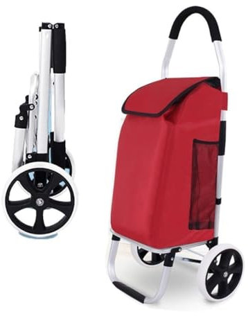 Chariot de Courses, Chariot De Courses À 2 Grandes Roues Amovible 40 L Pliable avec Sac Amovible pour L'extérieur Sac d’achats avec roulettes(Rot)