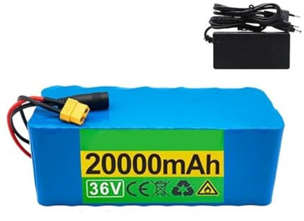 Batería de Litio para Bicicleta eléctrica de 36 V y 20 Ah con Cargador, batería de Iones de Litio 10S4P para Bicicletas eléctricas, Scooters y Bicicletas de Equilibrio XT60 Plug
